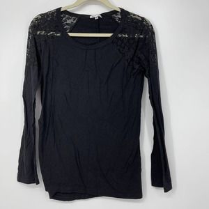 PJ SALVAGE BLACK WITH LACE 1/2 SLEEVE STRETCH TOP MEDIUM